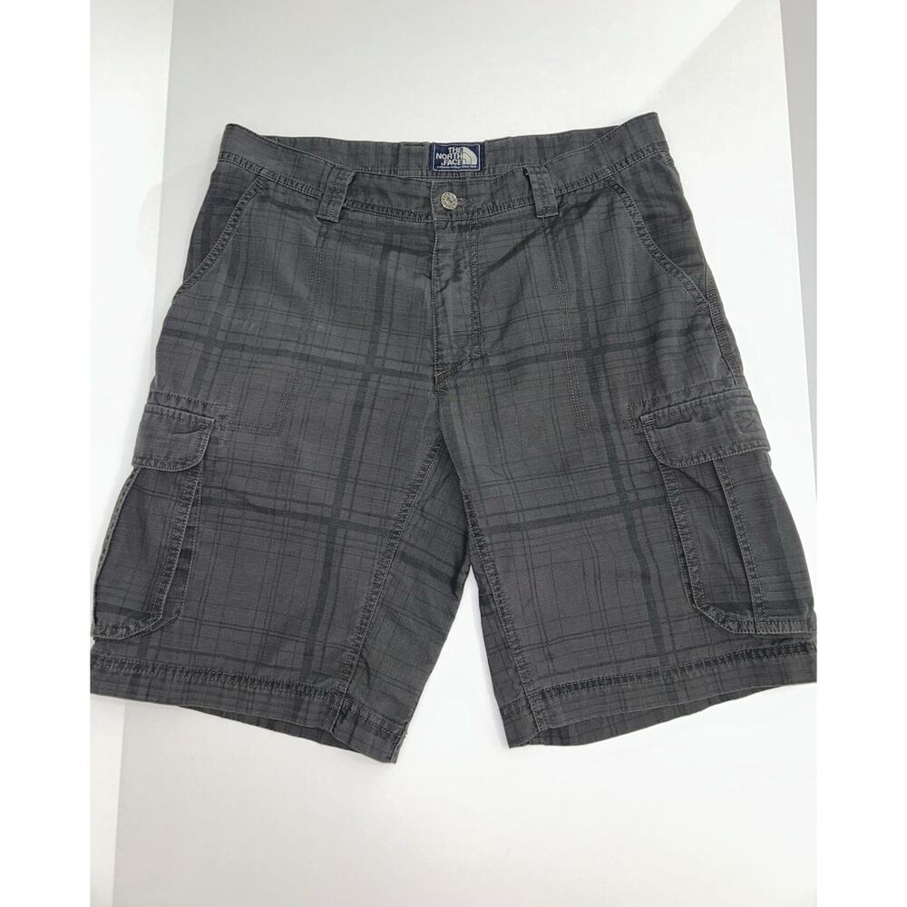 The North Face Mens Utility Cargo Rip Stop Hiking Shorts Size 36 Gray Plaid Camp